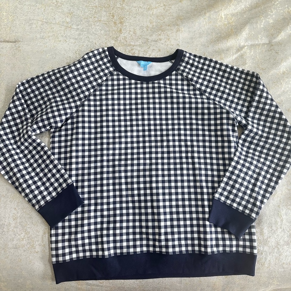 Draper James Natalie navy gingham sweatshirt - Picture 2 of 5